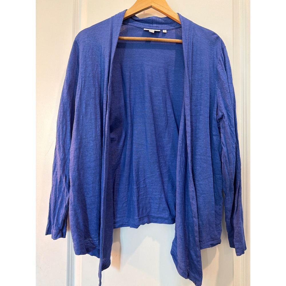 Chico's Blue 100% Linen Open Front Draped Cardigan Sweater Size 2 L Large